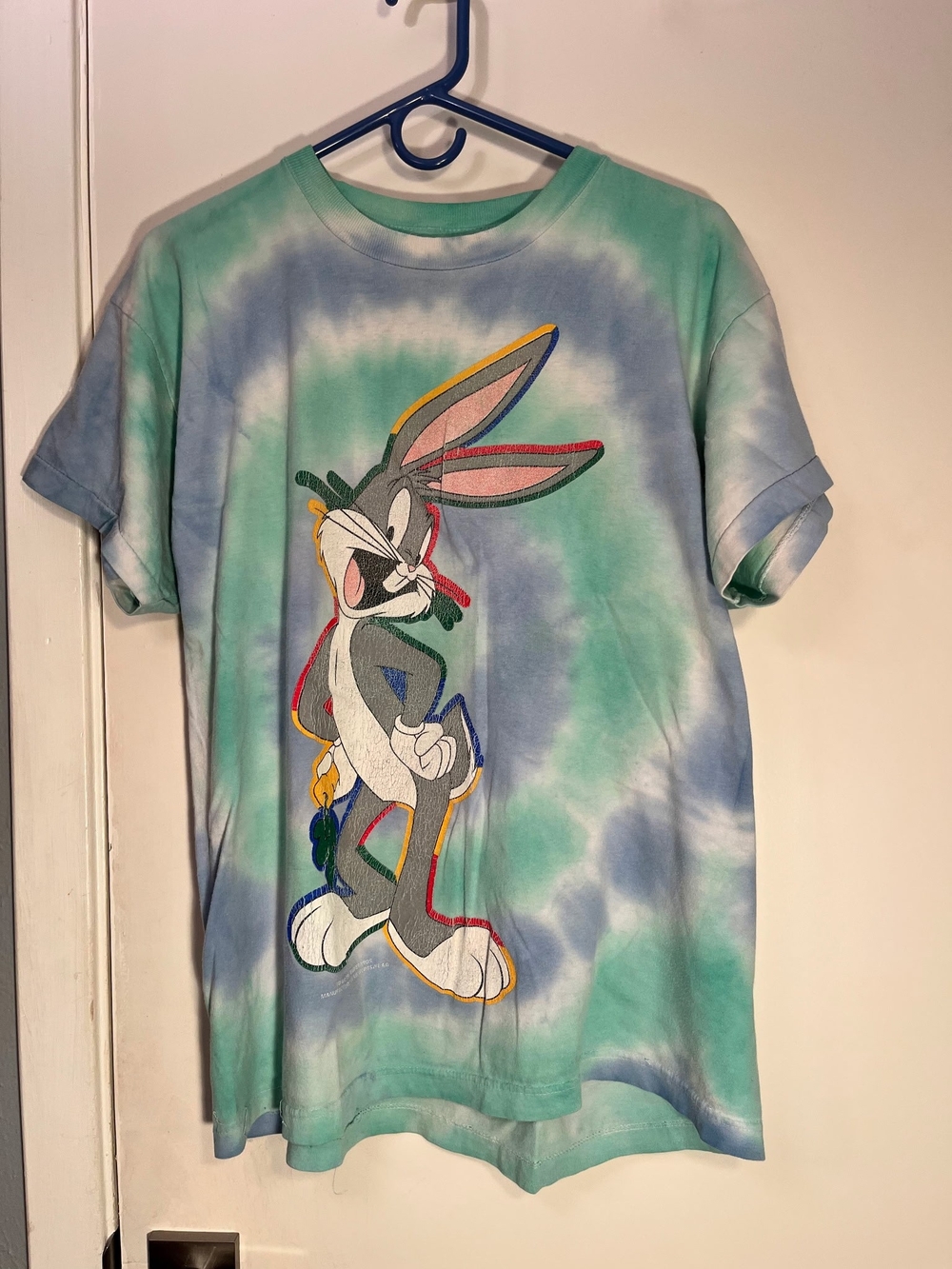 Vintage 90's Bugs Bunny Tie-Dye Graphic Tee - Aqua & Sky Blue
